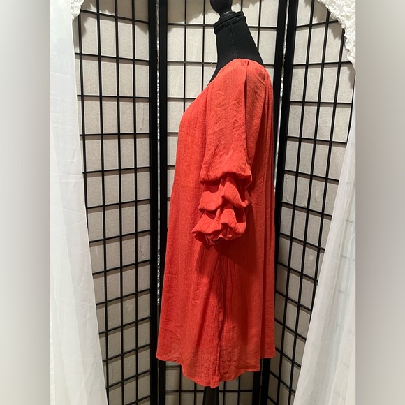 INDIGO ROSE DEEP CORAL OFF THE SHOULDER RUFFLED 3/4 SLEEVE DRESS SIZE 2X - Picture 6 of 11